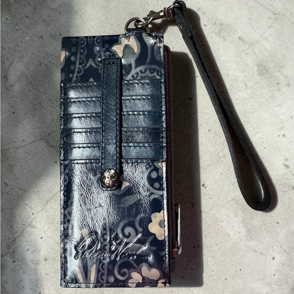 Patricia Nash Blue Floral Card Holder Wristlet